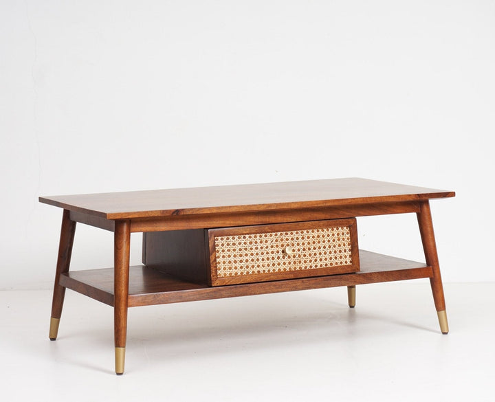 Daria Solid Wood Rattan Cane One Drawer Coffee Table
