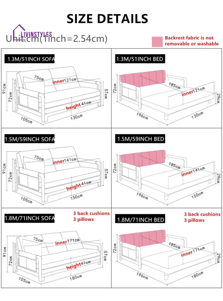 Pull Out Sleeper Sofa Bed with Armrest Storage Pockets Cotton Linen Walnut Frame sleeper sofa bed