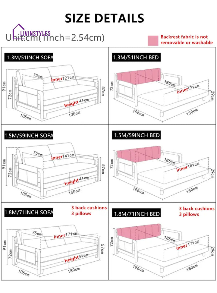 Pull Out Sleeper Sofa Bed with Armrest Storage Pockets Cotton Linen Walnut Frame sleeper sofa bed