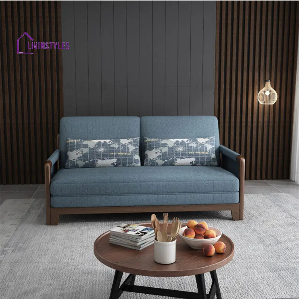 Pull Out Sleeper Sofa Bed with Armrest Storage Pockets Cotton Linen Walnut Frame sleeper sofa bed