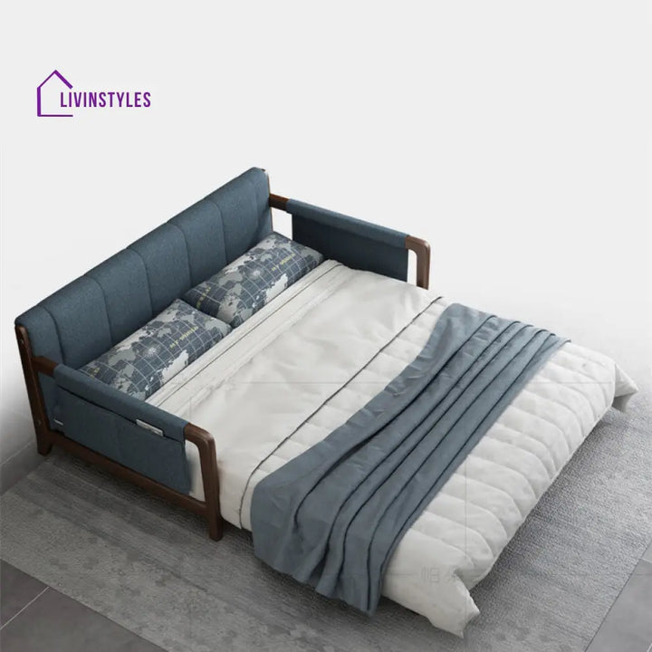 Pull Out Sleeper Sofa Bed with Armrest Storage Pockets Cotton Linen Walnut Frame sleeper sofa bed
