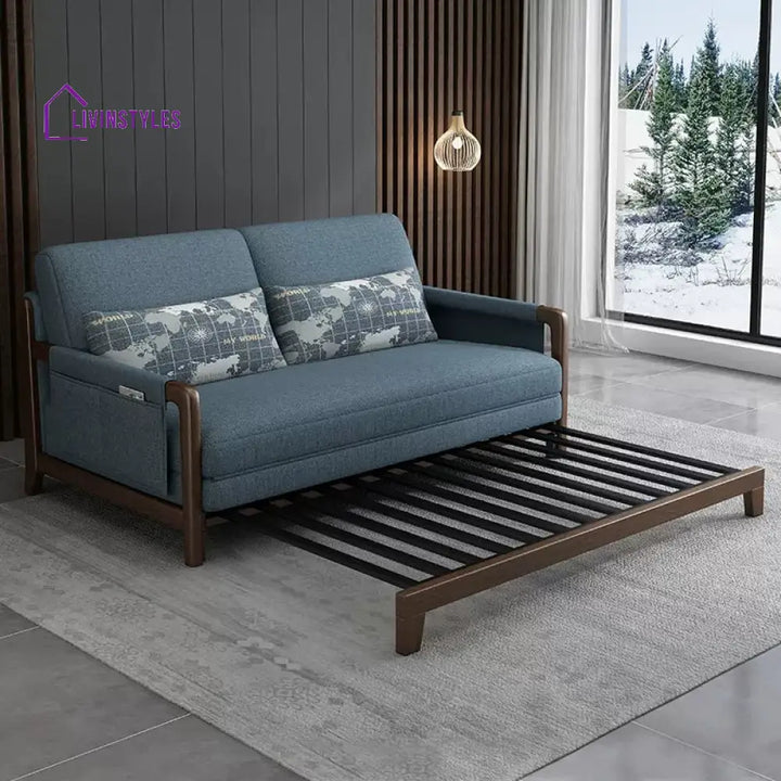 Pull Out Sleeper Sofa Bed with Armrest Storage Pockets Cotton Linen Walnut Frame sleeper sofa bed