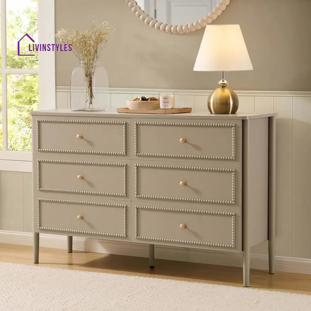 Braulio Bobbin 6 Drawer Chest - Taupe Chest of Drawers