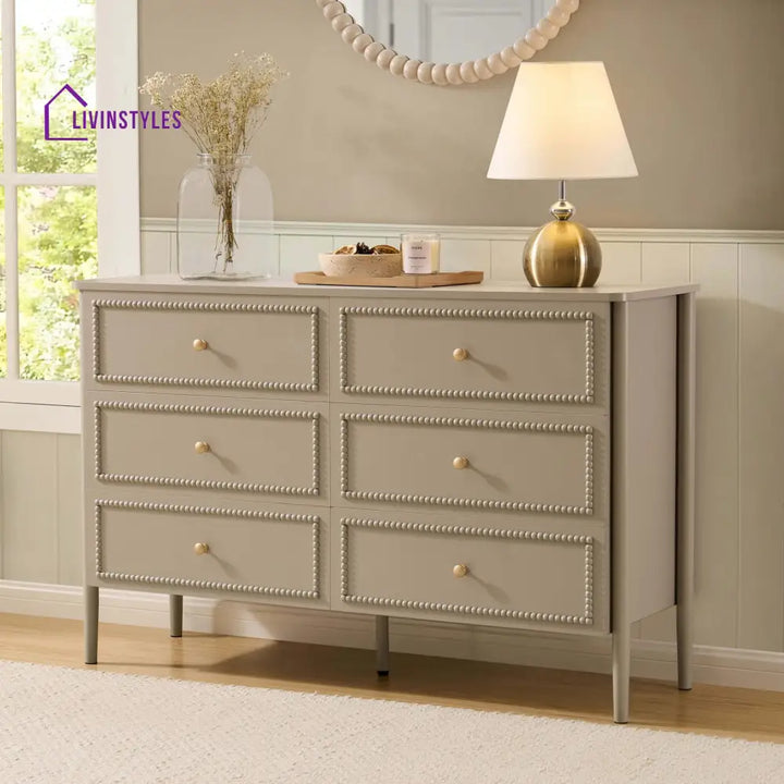 Braulio Bobbin 6 Drawer Chest - Taupe Chest of Drawers