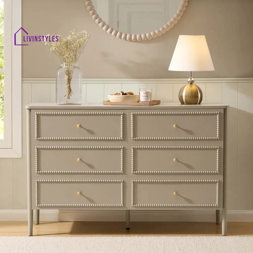 Braulio Bobbin 6 Drawer Chest - Taupe Chest of Drawers