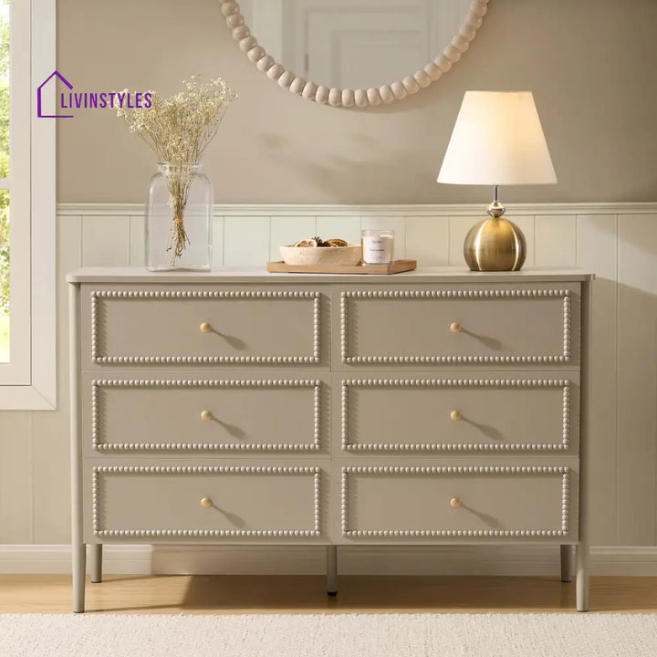 Braulio Bobbin 6 Drawer Chest - Taupe Chest of Drawers
