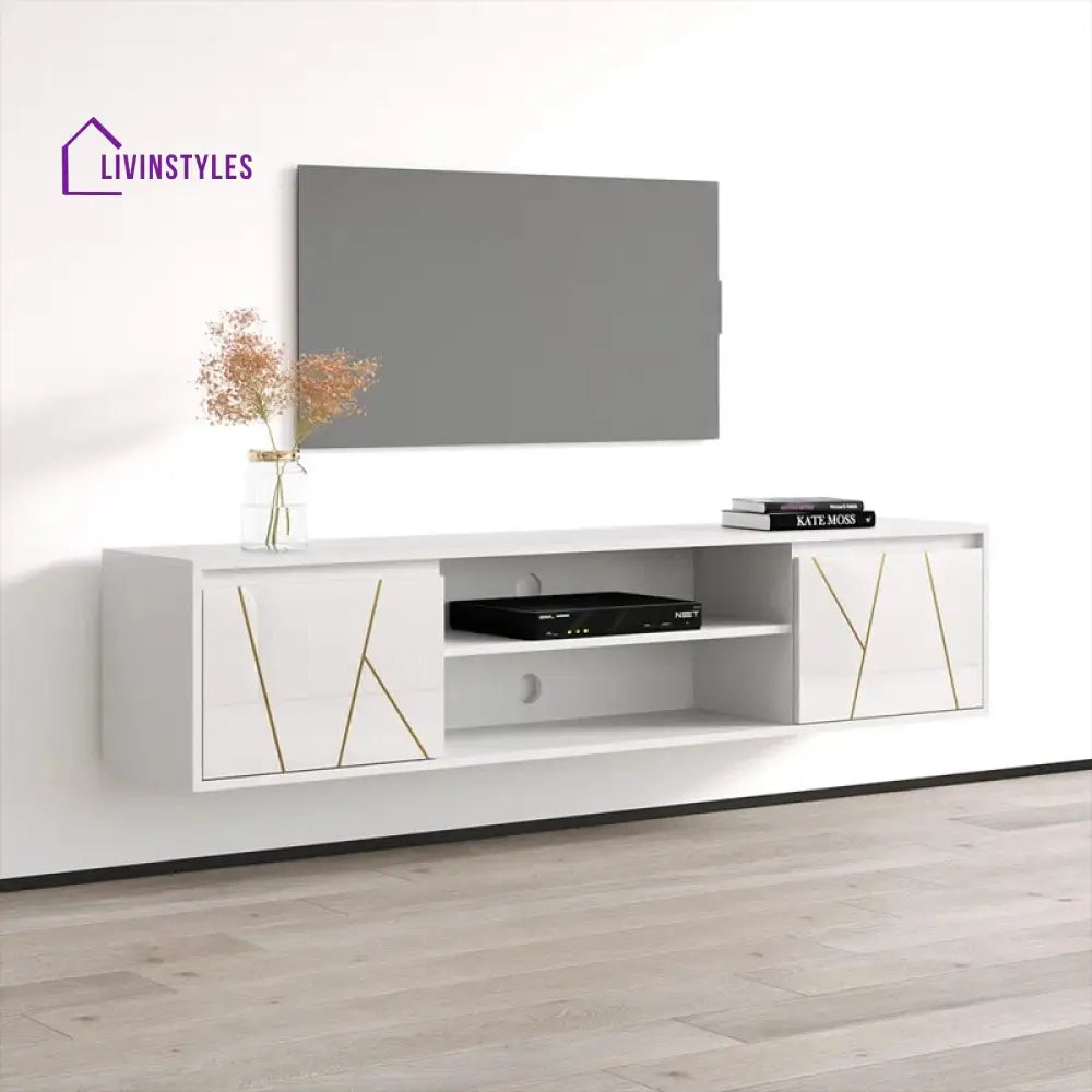 Breeze Wall Mounted Wooden Finish Tv Unit Stand for Living Room