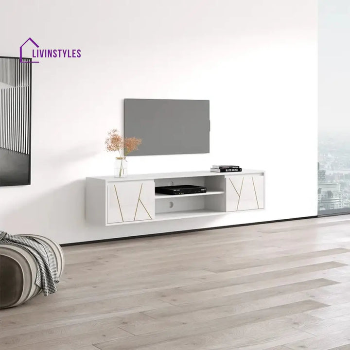 Breeze Wall Mounted Wooden Finish Tv Unit Stand for Living Room