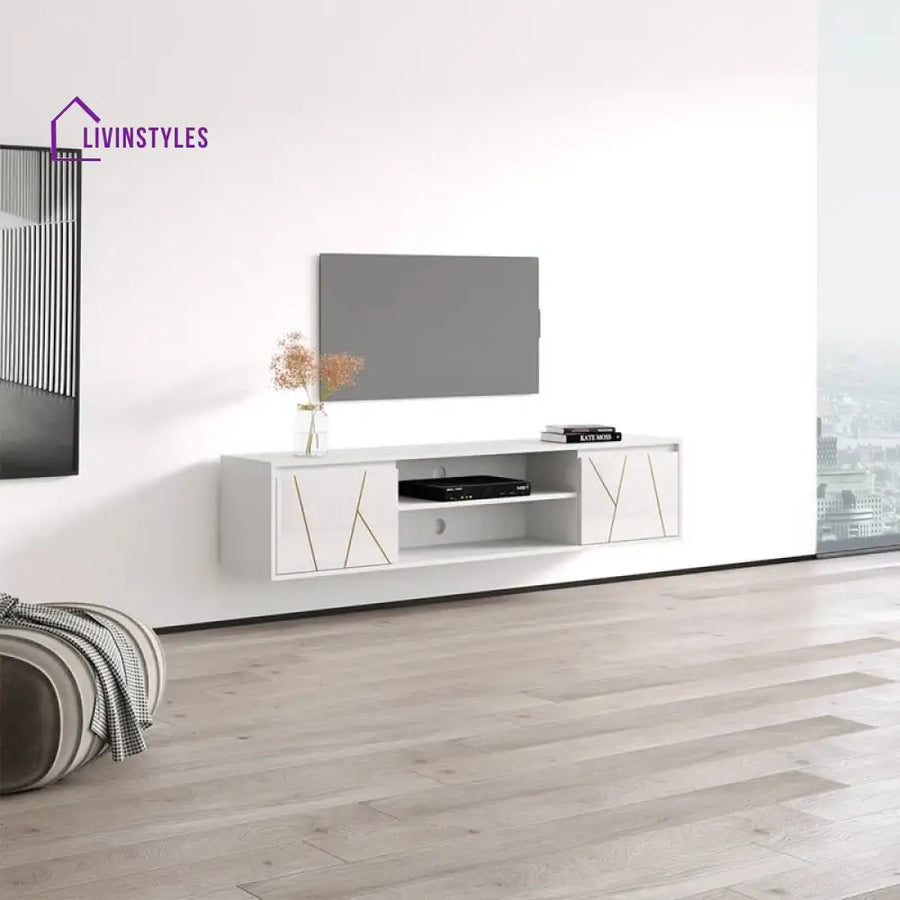 Breeze Wall Mounted Wooden Finish Tv Unit Stand for Living Room
