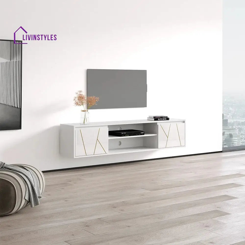Breeze Wall Mounted Wooden Finish Tv Unit Stand for Living Room