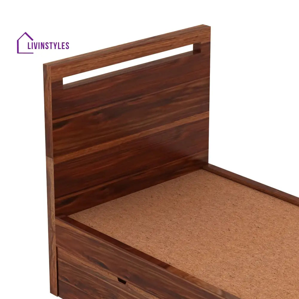 Brenda Solid Sheesham Wood Single Bed With Two Drawers (Natural Finish) Bed
