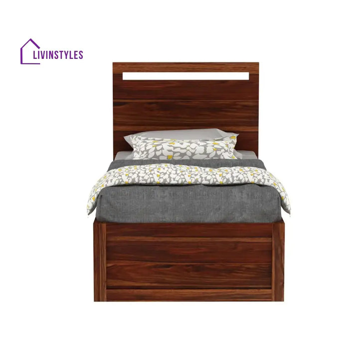 Brenda Solid Sheesham Wood Single Bed With Two Drawers (Natural Finish) Bed