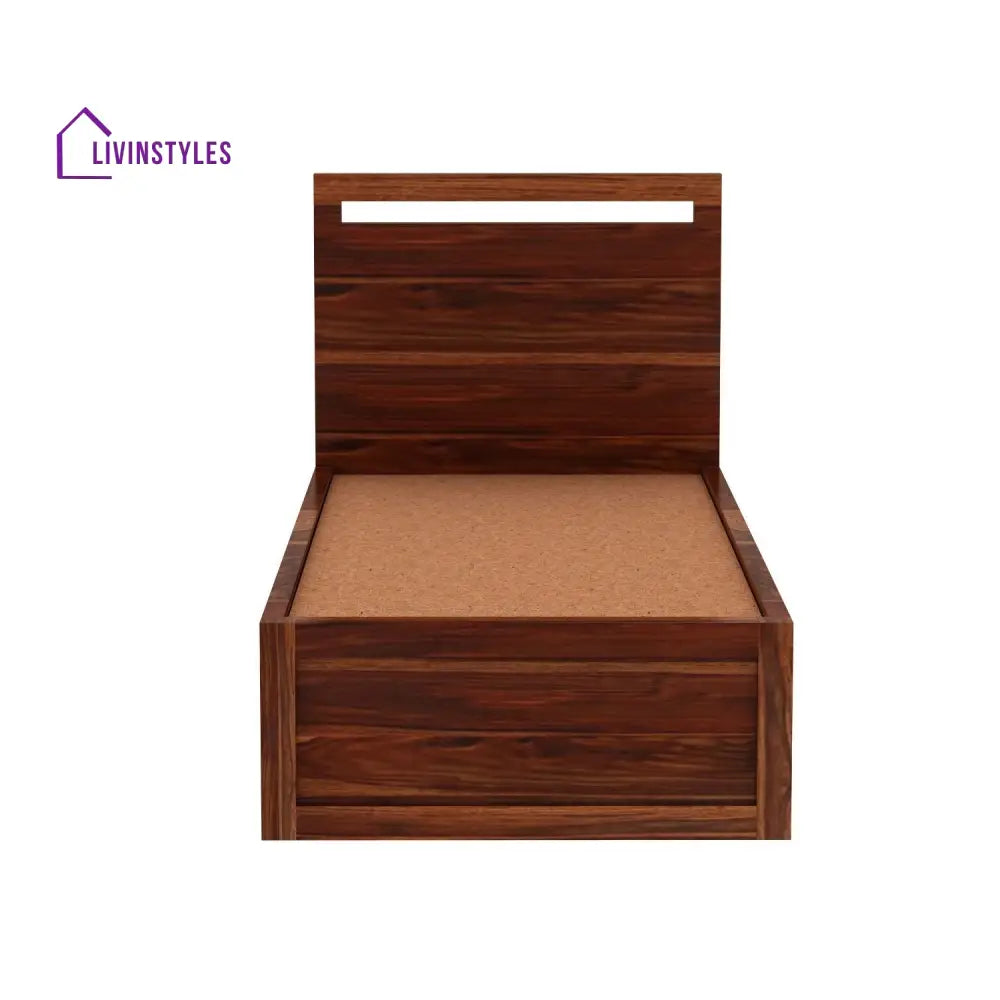 Brenda Solid Sheesham Wood Single Bed With Two Drawers (Natural Finish) Bed