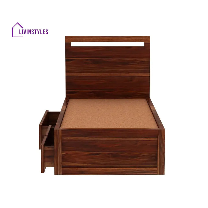 Brenda Solid Sheesham Wood Single Bed With Two Drawers (Natural Finish) Bed