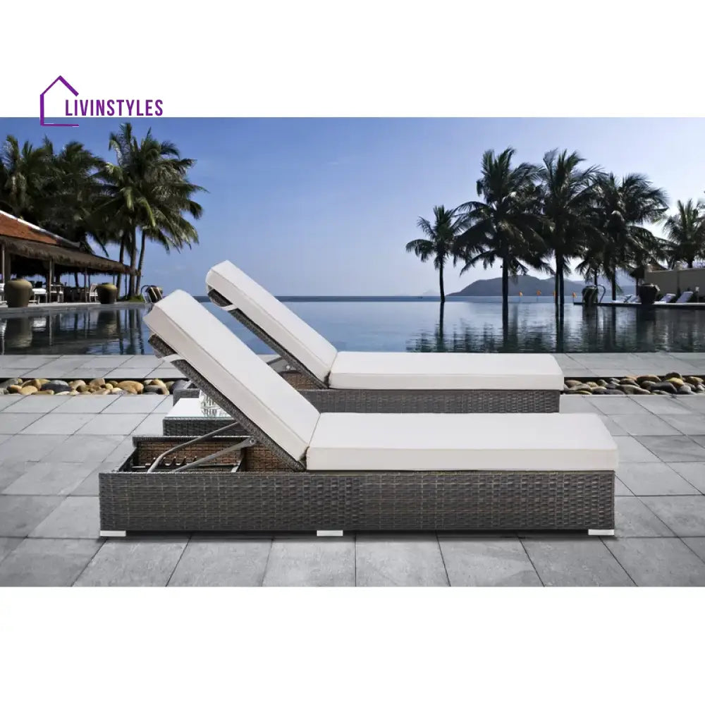 Brezzy Outdoor Swimming Poolside Lounger Set of 2 (Dark Brown) - Loungers