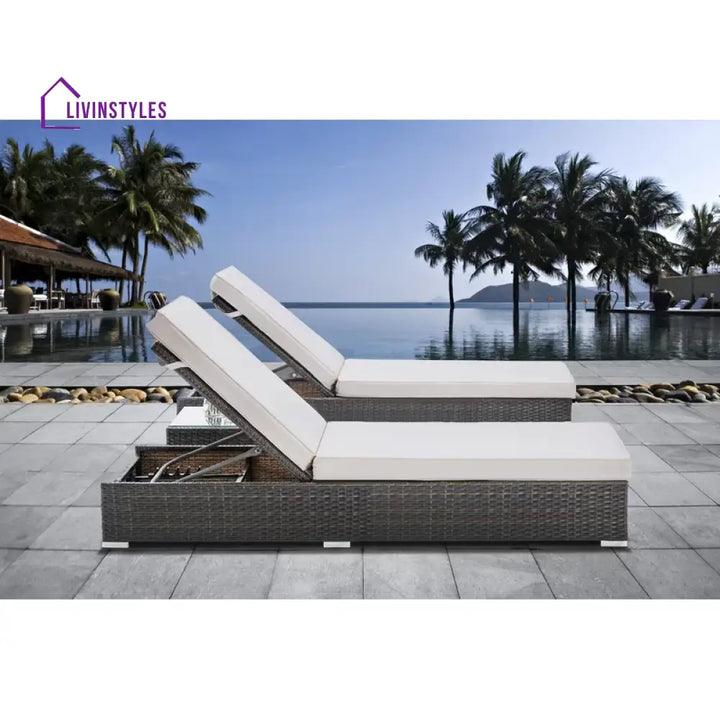 Brezzy Outdoor Swimming Poolside Lounger Set of 2 (Dark Brown) - Loungers