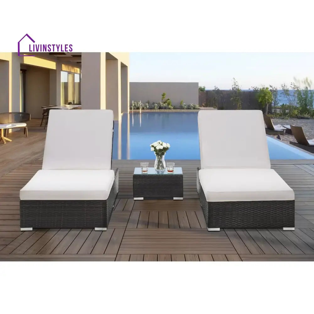 Brezzy Outdoor Swimming Poolside Lounger Set of 2 (Dark Brown) - Loungers