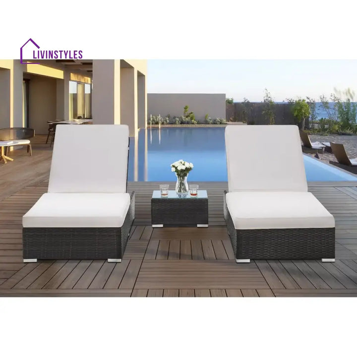 Brezzy Outdoor Swimming Poolside Lounger Set of 2 (Dark Brown) - Loungers