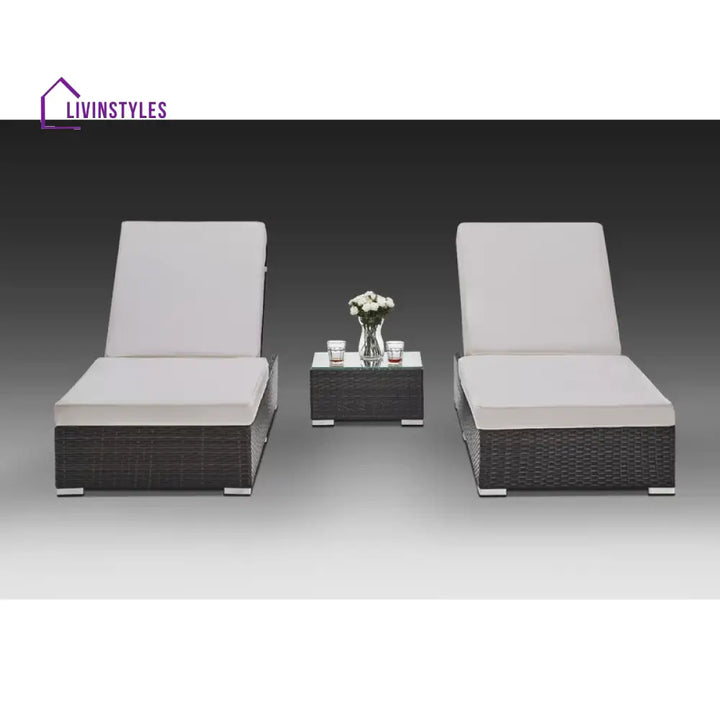 Brezzy Outdoor Swimming Poolside Lounger Set of 2 (Dark Brown) - Loungers