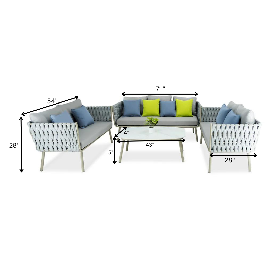 Blasco Outdoor Sofa Set 3 Seater , 2 Double seater and 1 Center Table (Grey) Braided & Rope