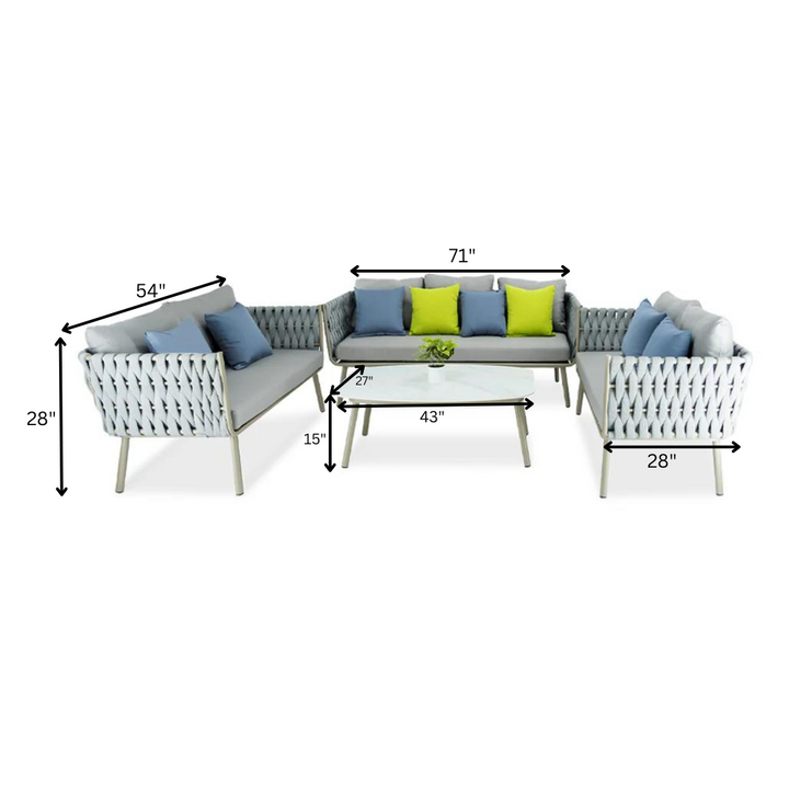 Blasco Outdoor Sofa Set 3 Seater , 2 Double seater and 1 Center Table (Grey) Braided & Rope