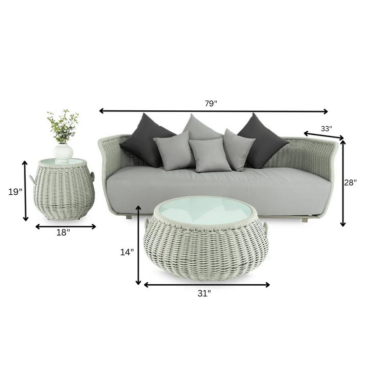 Fonsie Outdoor Sofa Set 3 Seater 1 Side Table and 1 Center Table Set (Grey) Braided & Rope (Copy)