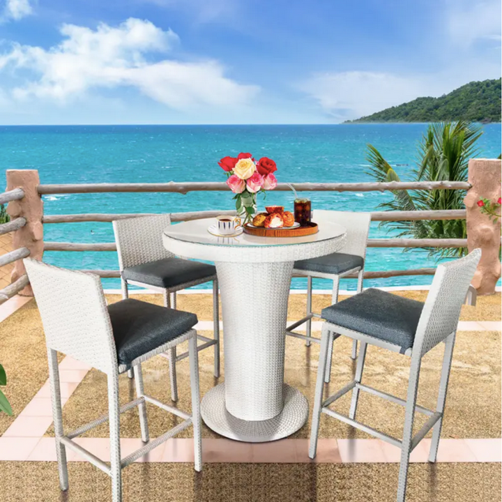 Epifanio Outdoor Patio Bar Set,  4 Chairs and 1 Table For Balcony (White)