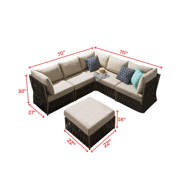 Balan Outdoor Sofa Set 5 Seater and 1 Ottoman Set (Brown)