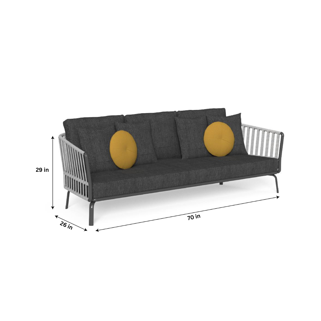 Kosta Outdoor Garden Balcony Sofa Set 2 Seater, Single seater and 2 Center Table Set, Braided & Rope (Dark Grey)