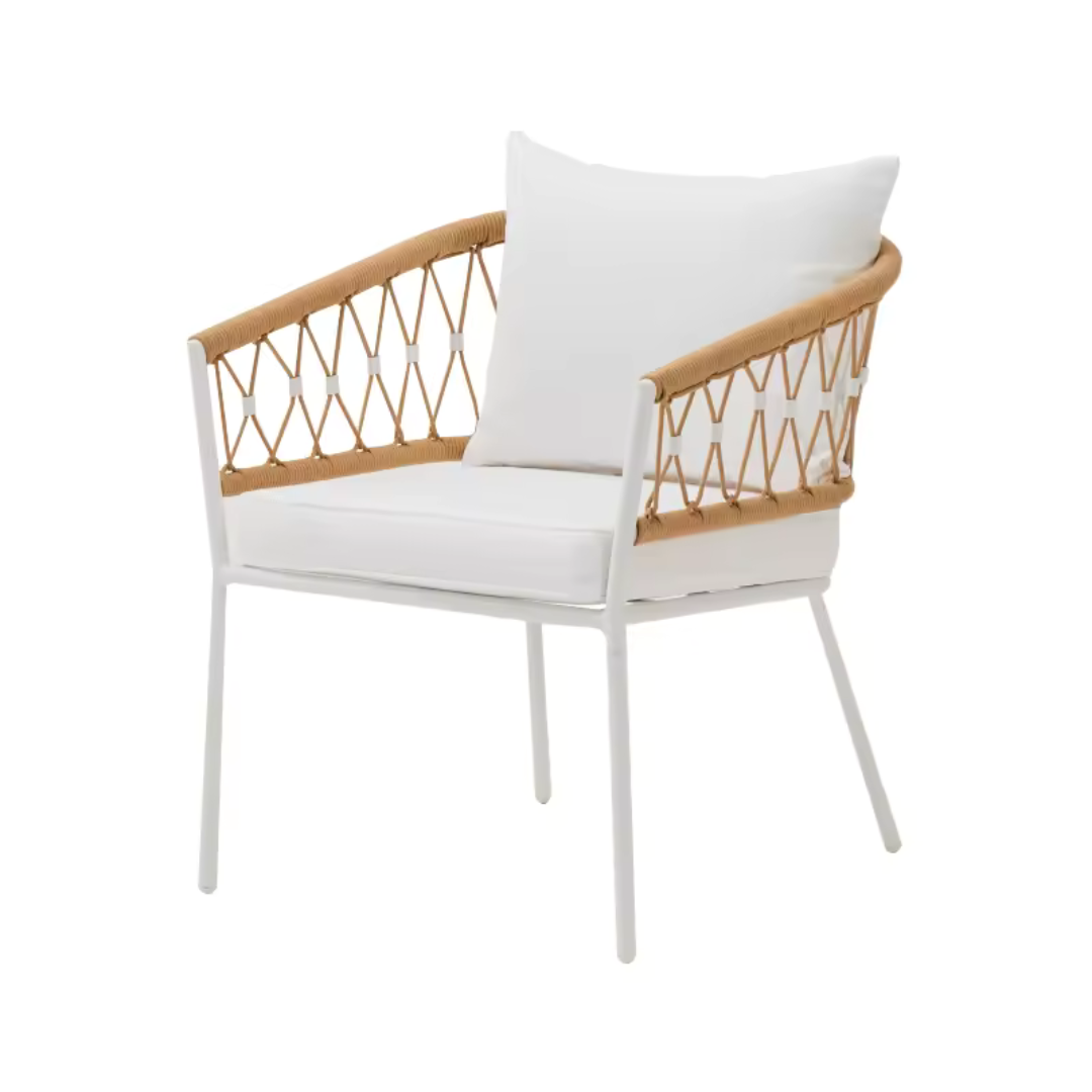 Eusbio Outdoor Patio Seating Set 2 Chairs and 1 Table Set Braided & Rope (Honey/White)