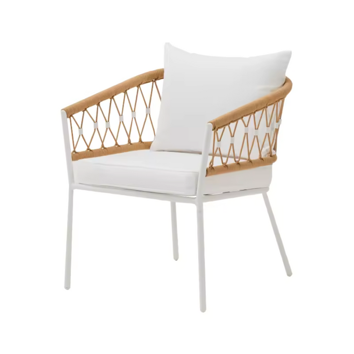 Eusbio Outdoor Patio Seating Set 2 Chairs and 1 Table Set Braided & Rope (Honey/White)