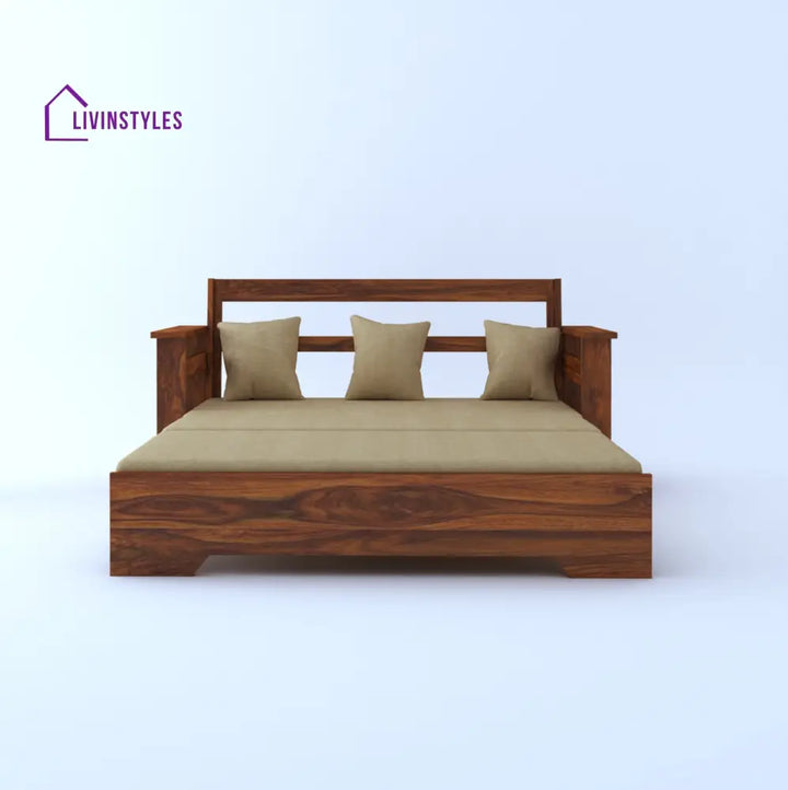 Brielle Solid Sheesham Wood 3 Seater Sofa Cum Bed With Side Pockets Sofa Cum Bed