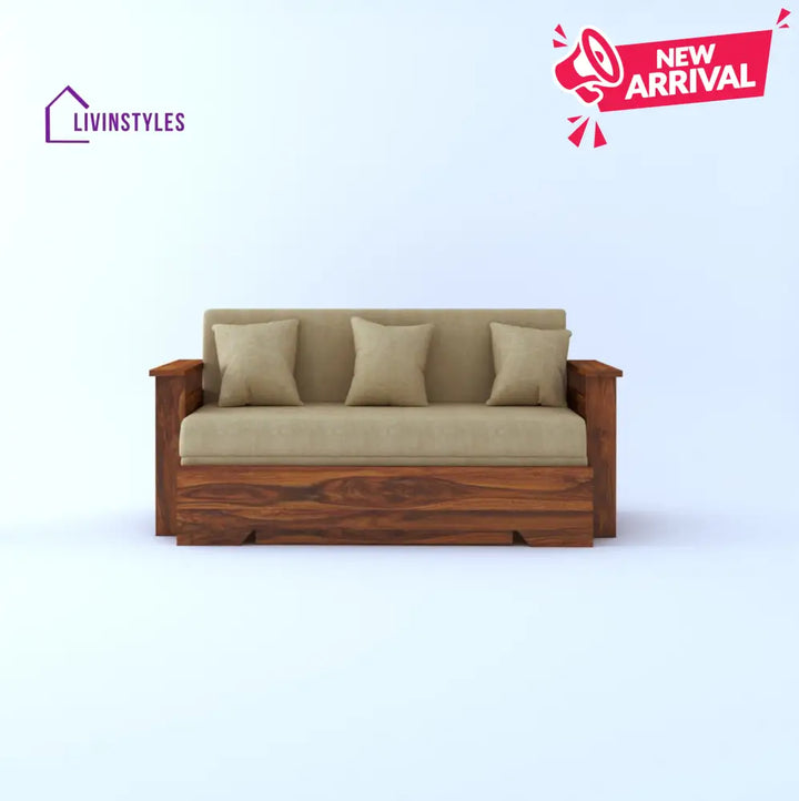 Brielle Solid Sheesham Wood 3 Seater Sofa Cum Bed With Side Pockets Sofa Cum Bed