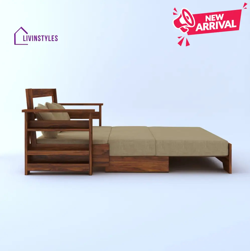 Brielle Solid Sheesham Wood 3 Seater Sofa Cum Bed With Side Pockets Sofa Cum Bed