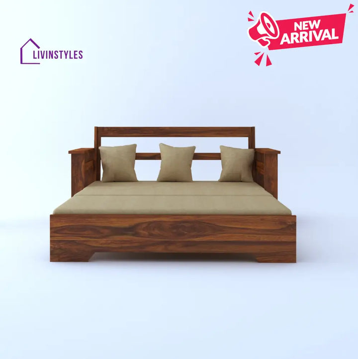 Brielle Solid Sheesham Wood 3 Seater Sofa Cum Bed With Side Pockets Sofa Cum Bed