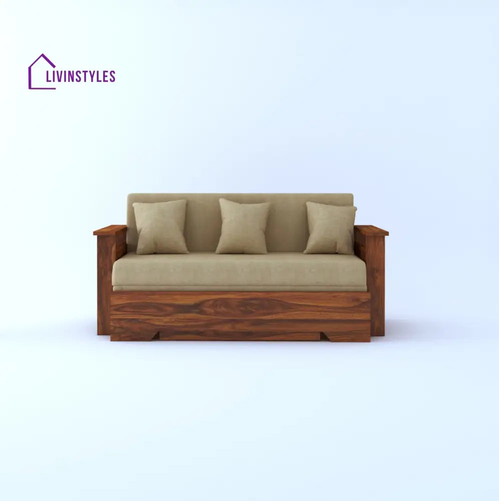 Brielle Solid Sheesham Wood 3 Seater Sofa Cum Bed With Side Pockets Sofa Cum Bed