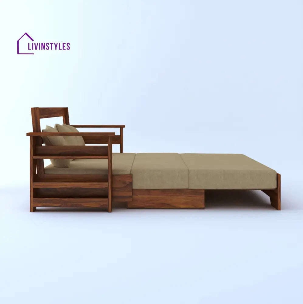 Brielle Solid Sheesham Wood 3 Seater Sofa Cum Bed With Side Pockets Sofa Cum Bed
