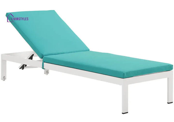 Bright Outdoor Swimming Poolside Lounger With 1 Side Table (White) - Blue - Loungers