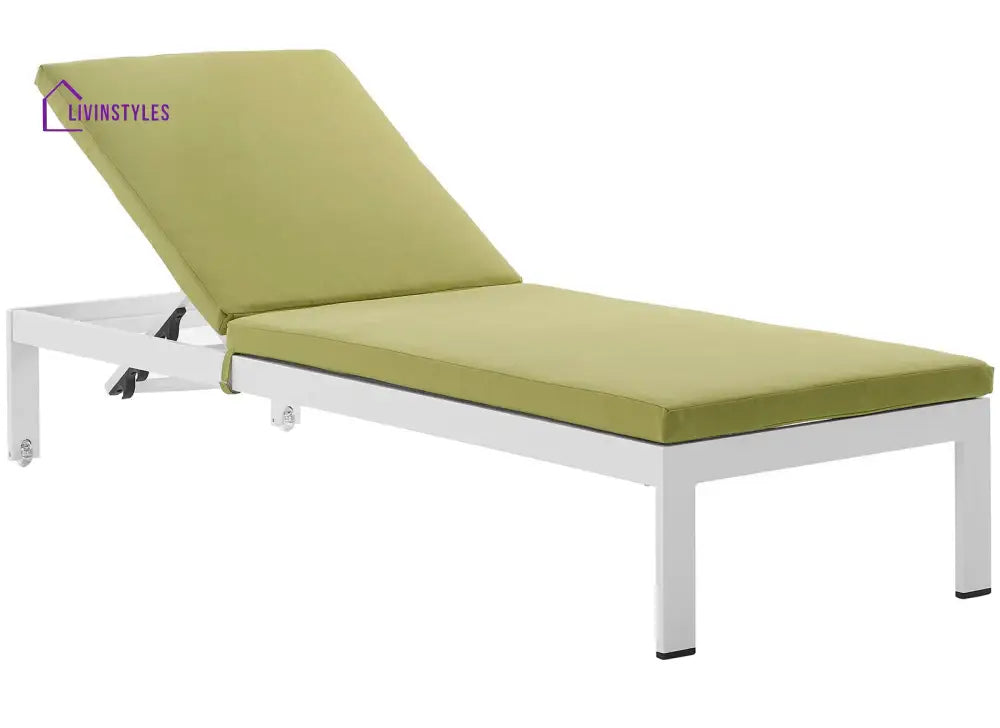 Bright Outdoor Swimming Poolside Lounger With 1 Side Table (White) - Green - Loungers