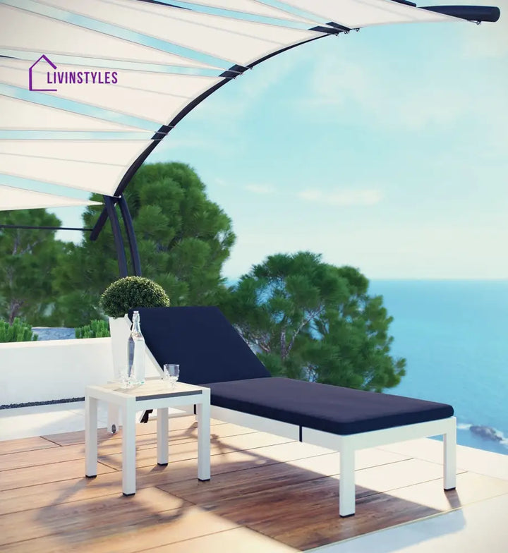 Bright Outdoor Swimming Poolside Lounger With 1 Side Table (White) - Purple - Loungers