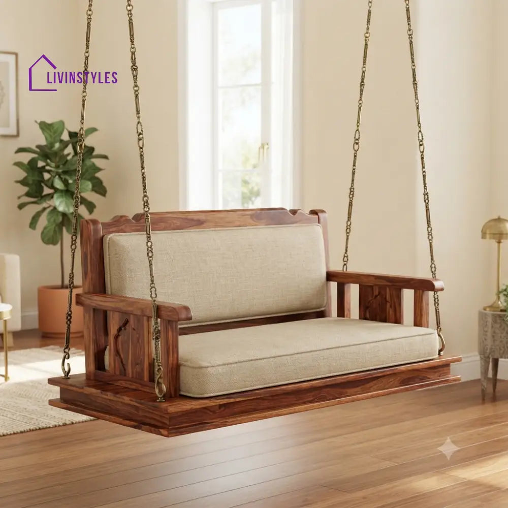 Brigitte 2 Seater Wooden Swing for Home | Wooden Jhula for home