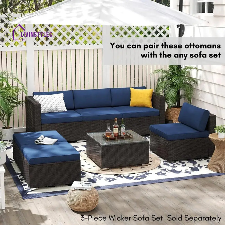 Brigitte Outdoor Rattan Wicker 2-Piece Ottoman Set - Footrest