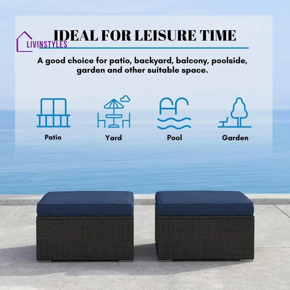 Brigitte Outdoor Rattan Wicker 2-Piece Ottoman Set - Footrest
