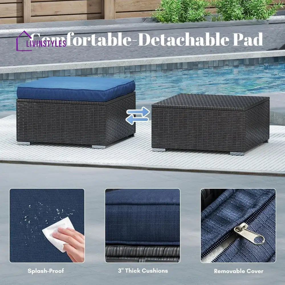 Brigitte Outdoor Rattan Wicker 2-Piece Ottoman Set - Footrest