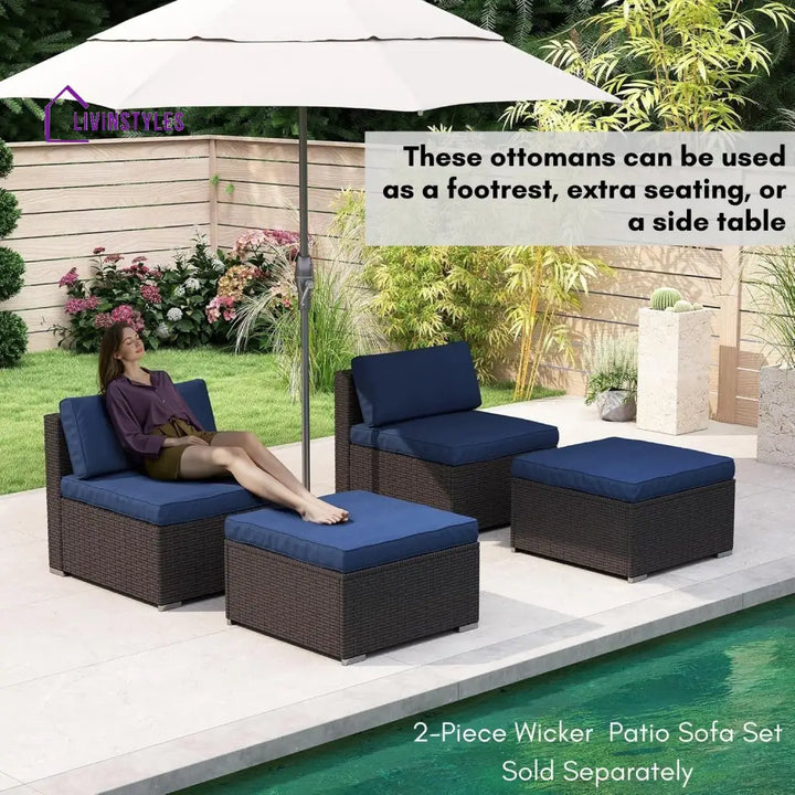 Brigitte Outdoor Rattan Wicker 2-Piece Ottoman Set - Footrest