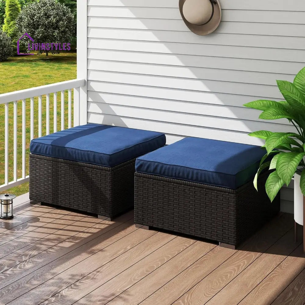 Brigitte Outdoor Rattan Wicker 2-Piece Ottoman Set - Footrest
