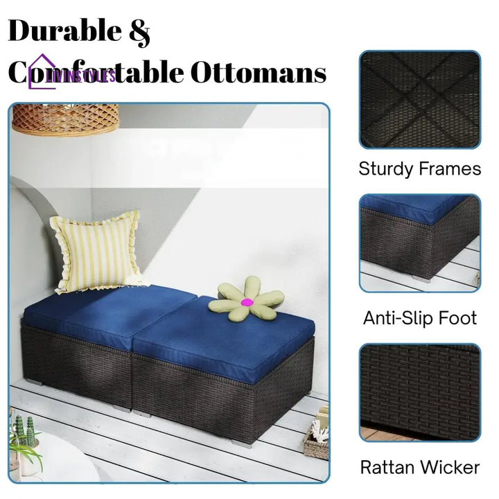 Brigitte Outdoor Rattan Wicker 2-Piece Ottoman Set - Footrest