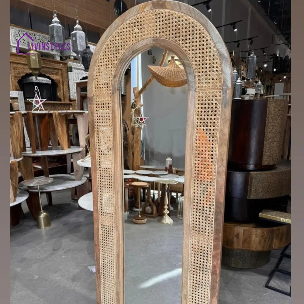 Brinda Solid Mango Wood & Rattan Mirror