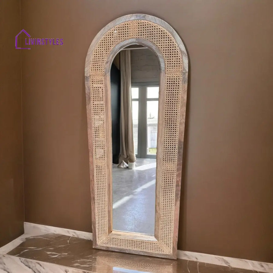 Brinda Solid Mango Wood & Rattan Mirror Mango Wood Natural Finish