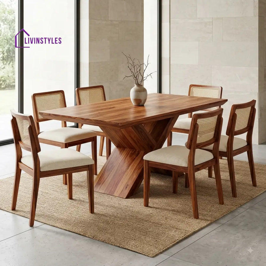 Brindha Premium Wooden 6 Seater Dining Table Set